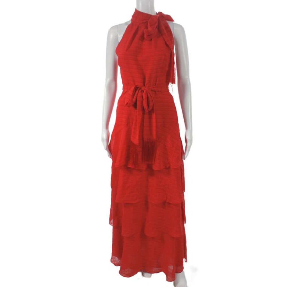 Whistles Womens Red Check Halter Maxi Dress Sleeveless Zip Boho Size 2